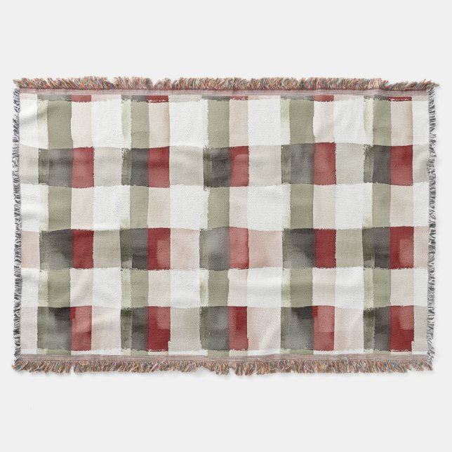 Pine Green Ivory Red Stripes Weihnachten Decke (Vorderseite)
