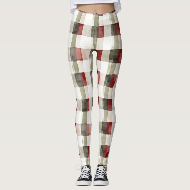 Pine Green Ivory Red Stripes Weihnachten Leggings (Vorderseite)