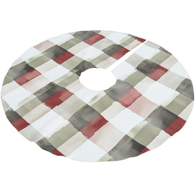 Pine Green Ivory Red Stripes Weihnachten Polyester Weihnachtsbaumdecke (Schrägansicht)