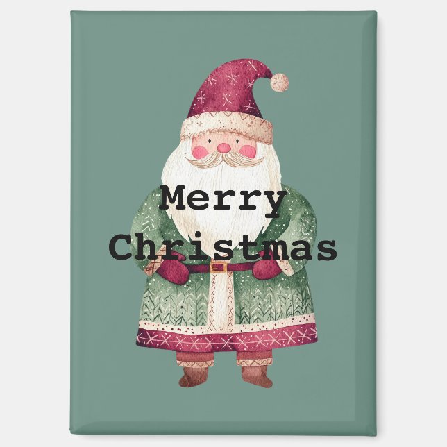 Pine Green Red MerChristmas Santa Magnet (Vorderseite)