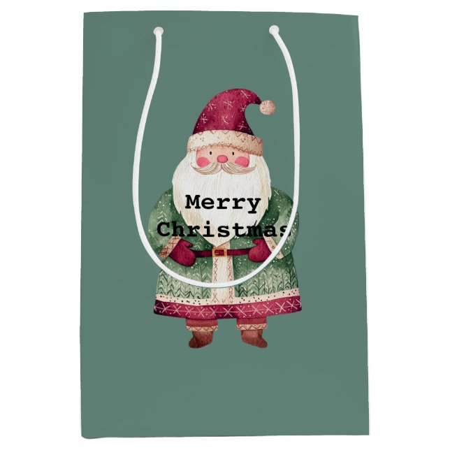 Pine Green Red MerChristmas Santa Mittlere Geschenktüte (Vorderseite)
