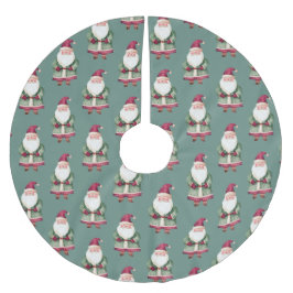 Pine Green Red MerChristmas Santa Polyester Weihnachtsbaumdecke