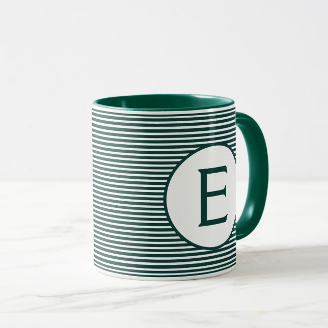 Pine Green Stripe Monogramm Tasse (VorderseiteRechts)