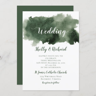 Pine Green Watercolor Wash Winter Hochzeit Einladung