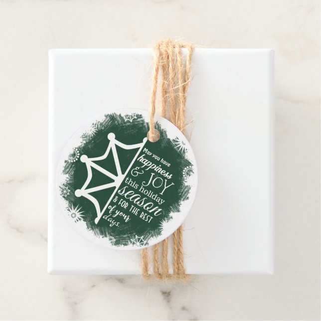 Pine Green, White Snowflake Weihnachtsgeschenk Tag Geschenkanhänger (Beispiel)