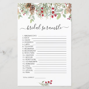 Pine Greenery Word Scramble Bridal Shower Game 
