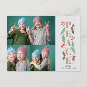 Pine Holly Berries Gold Peace Multiple Foto Feiertagspostkarte