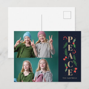 Pine Holly Berries Navy Peace Multiple Foto Feiertagspostkarte
