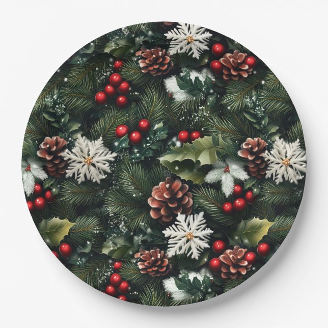 Pine & Holly Harmony Pappteller (Vorderseite)