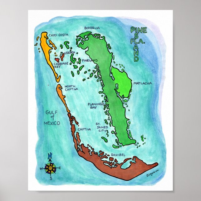 Pine Island Sanibel Captiva Islands Florida Karte Poster (Vorne)