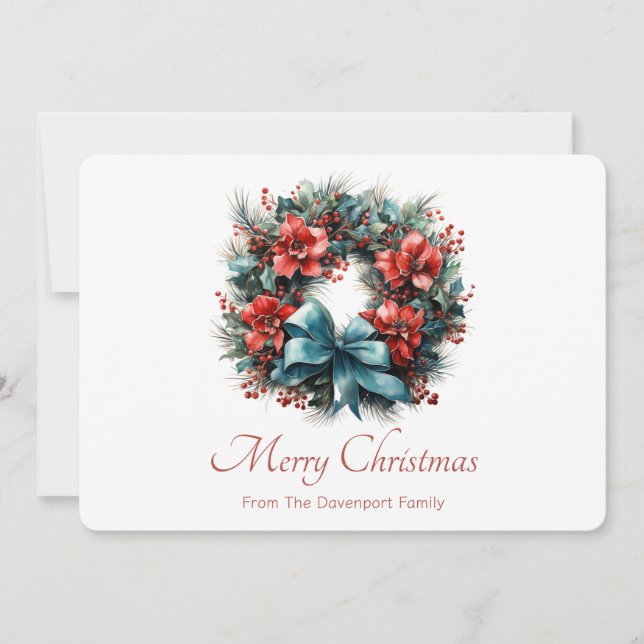 Pine Kreath mit Holly Christmas Feiertagskarte (Vorderseite)