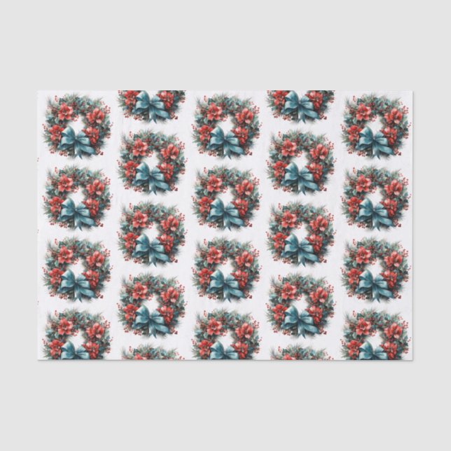 Pine Kreath mit Holly Christmas Pattern Seidenpapier (Vorderseite)