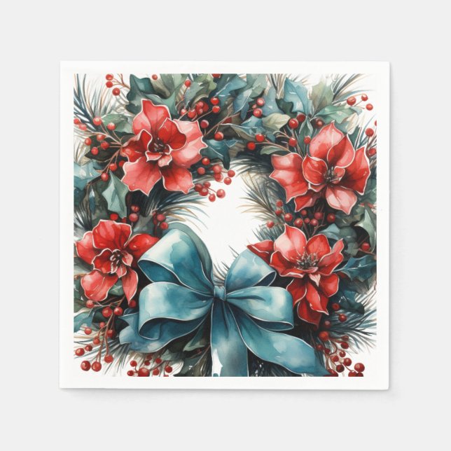 Pine Kreath mit Holly Christmas Serviette (Vorderseite)