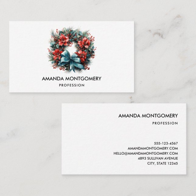 Pine Kreath mit Holly Christmas Visitenkarte (Vorne/Hinten)