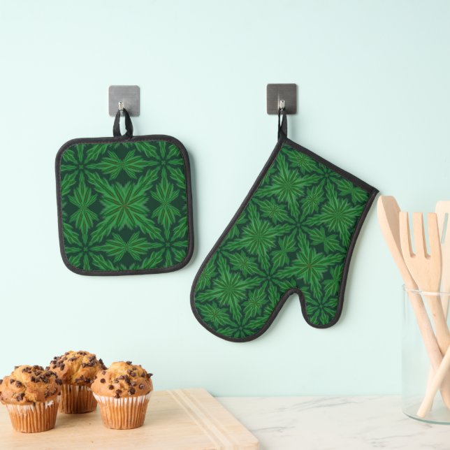 Pine Mandala Forest Ofenhandschuh & Topflappen-Set (Insitu (Hängend))