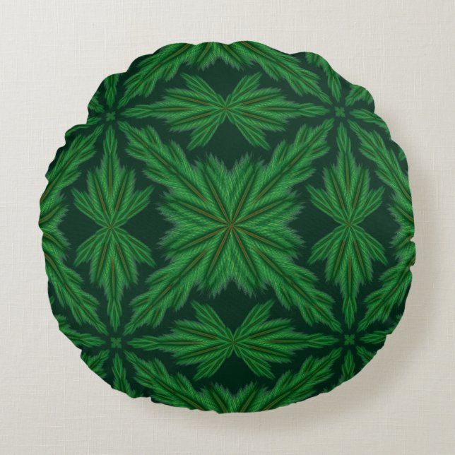 Pine Mandala Forest Round Throw Kissen (Vorderseite)