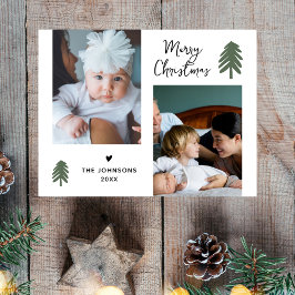 Pine Modern Christmas Script Minimalistisch 2 Foto Feiertagspostkarte