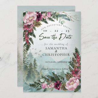 Pine Mountain Forest Burgundy Dusty Rose Save The Date