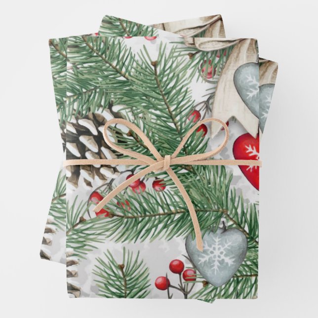 Pine-Nadeln für Weihnachten und Snowy-Pine-Kegel Geschenkpapier Set (Beispiel)
