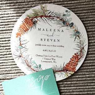 Pine Needle Eucalyptus Pinecone Wreath Wedding Einladung