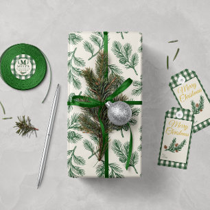 Pine Needle Lane - Botanisches Kiefernzapfen-Muste Geschenkpapier