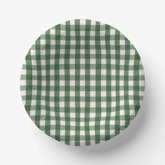 Pine Needle Lane - Kieferngrün-Gingham-Muster Pappteller (Vorderseite)