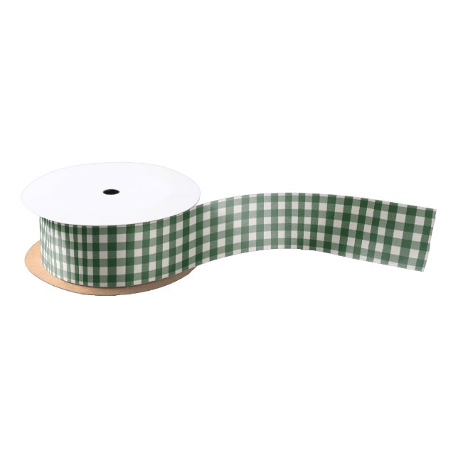 Pine Needle Lane - Kieferngrün-Gingham-Muster Satinband (Spule)
