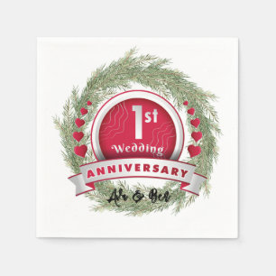 Pine Needle Wreath Red 1. Hochzeitstag Serviette