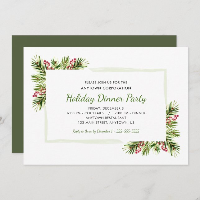 Pine Needles | Business Holiday Dinner Party Einladung (Vorne/Hinten)