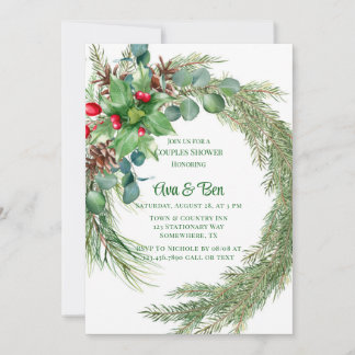 Pine Needles Red Berry Weihnachtskaffees Dusche Einladung