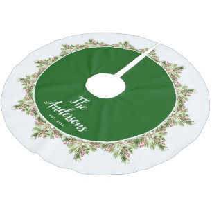 Pine Needles und Berries Familie Weihnachten Polyester Weihnachtsbaumdecke