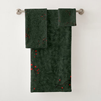 Pine Needles und Red Berries Badhandtuch Set