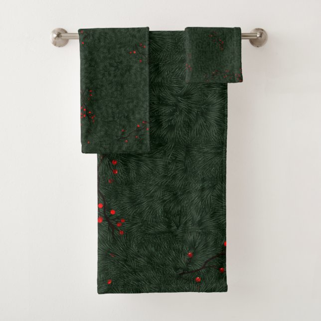 Pine Needles und Red Berries Badhandtuch Set (Insitu)