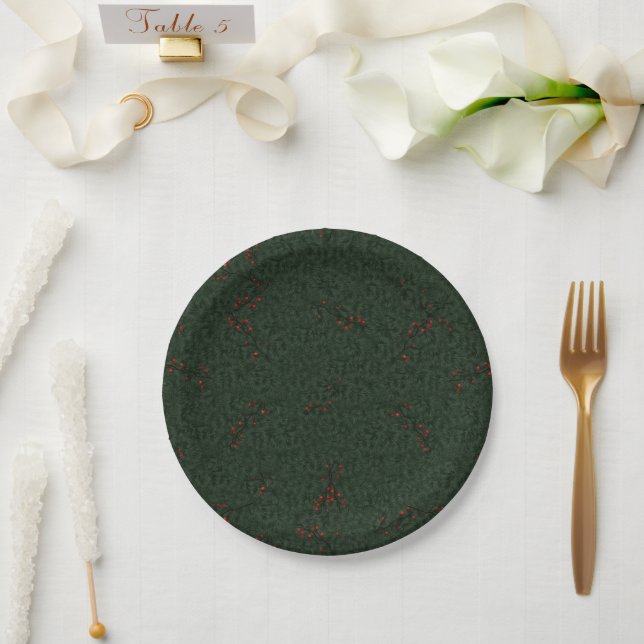 Pine Needles und Red Berries Pappteller (Hochzeit)