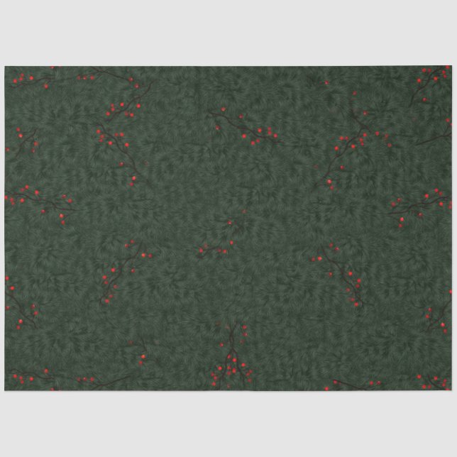 Pine Needles und Red Berries Seidenpapier (Vorderseite)