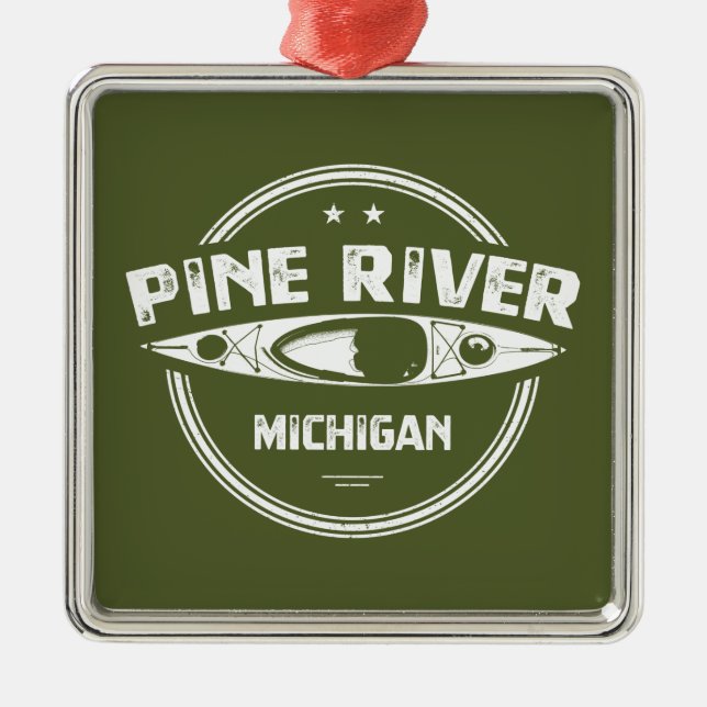 Pine River Michigan Kayaking Ornament Aus Metall (Vorne)