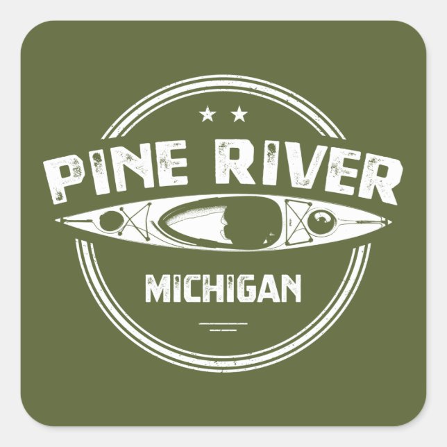 Pine River Michigan Kayaking Quadratischer Aufkleber (Vorderseite)