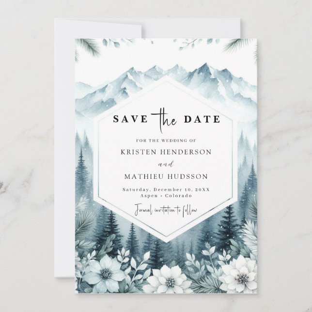 Pine Romance Mountain Wedding Save The Date (Vorderseite)