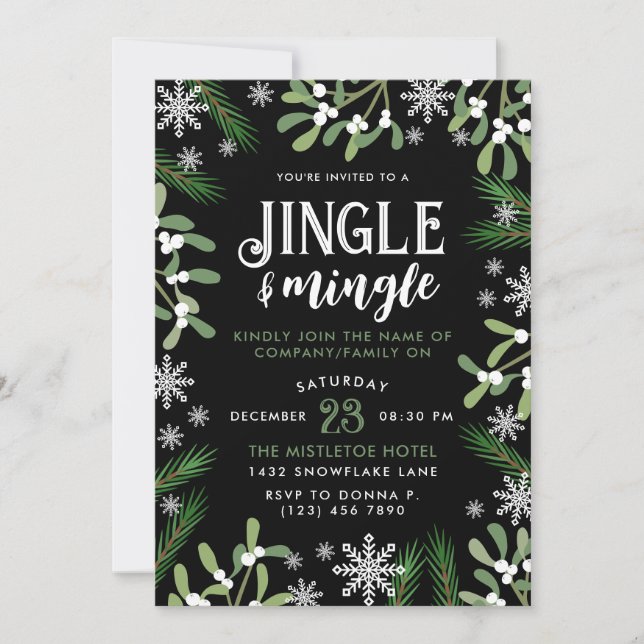 Pine Snowflakes Jingle & Mingle Weihnachts-Party Einladung (Vorderseite)