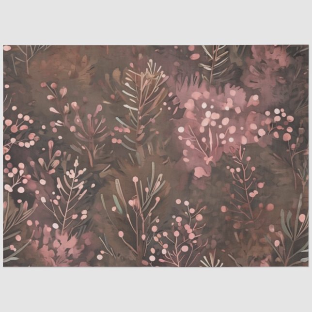Pine & Soft Pink Berries Festmuster Seidenpapier (Vorderseite)