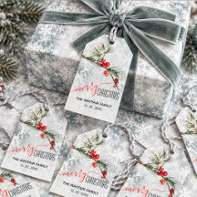 Pine Sprig Red Berries Snowstorm Frohe Weihnachten
