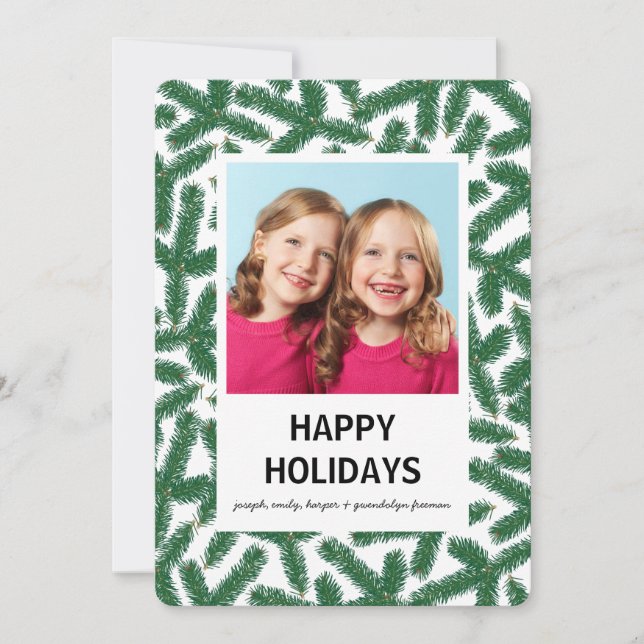 Pine Sprigs - Happy Holidays Card Einladung (Vorderseite)