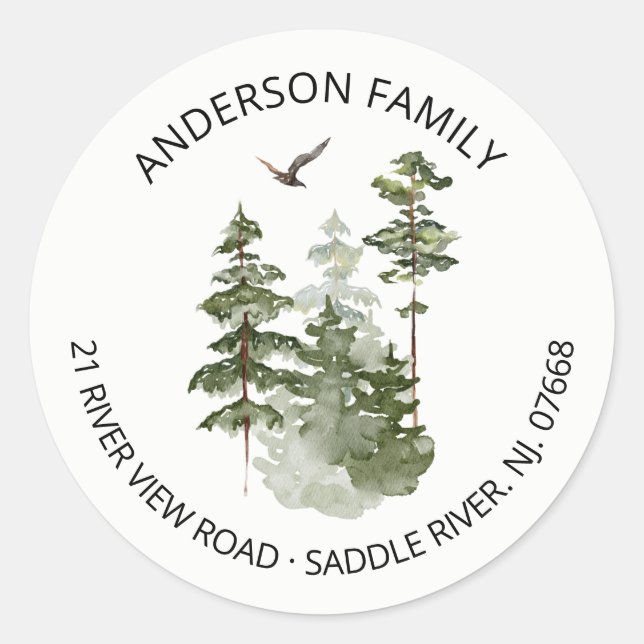Pine Spruce Trees | Neue Zuhause-Adressenaufkleber Runder Aufkleber (Vorderseite)