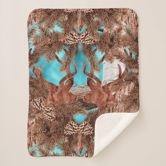 Pine Stag Sherpa Blanket Lightblue Sherpadecke (Vorderseite)