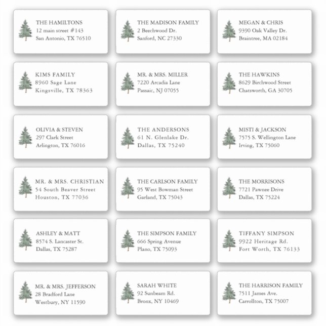 Pine Tree 18 Wedding Guest Name Address Aufkleber (Vorderseite)