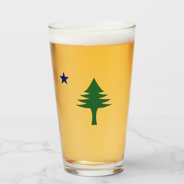 Pine tree and star 1901 flag of Maine State Glas (Vorne (Gefüllt))