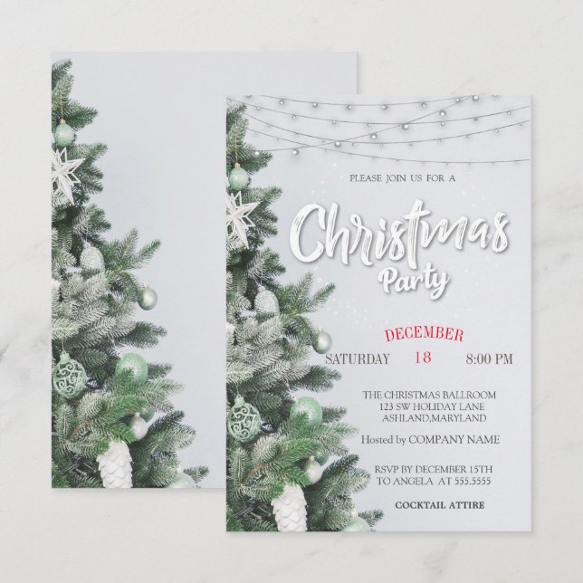 Pine Tree, Balls, Lights Weihnachtsgebäck Party Einladung (Vorne/Hinten)