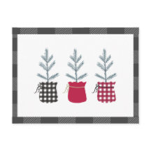 Pine Tree Black Red Holiday Country Kariert