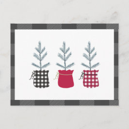 Pine Tree Black Red Holiday Country Kariert Postkarte