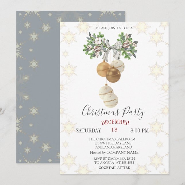 Pine Tree Branch Bow Weihnachtsbälle Weihnachten Einladung (Vorne/Hinten)